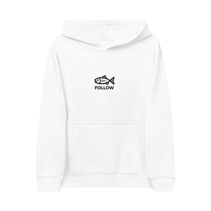 Kids Embroidered 'FOLLOW' Fish Fleece Hoodie
