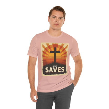Jesus Saves Cross tee | Christian faith shirt, sunrise graphic | Perfect Gift for Mom and Dad | Friends and Family Shirt