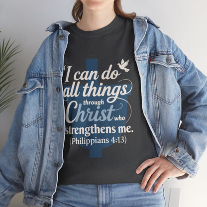 Philippians 4:13 Cotton Tee — "I Can Do All Things" Christian Prayer T-Shirt