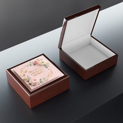 Jewelry Box - Floral Pink Keepsake with Quote “She is clothed with strength and dignity”