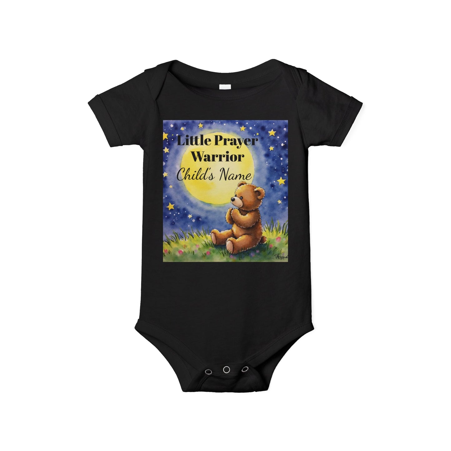 Infant One-Piece — 'Little Prayer Warrior' Bear Baby Bodysuit (Personalize Name)