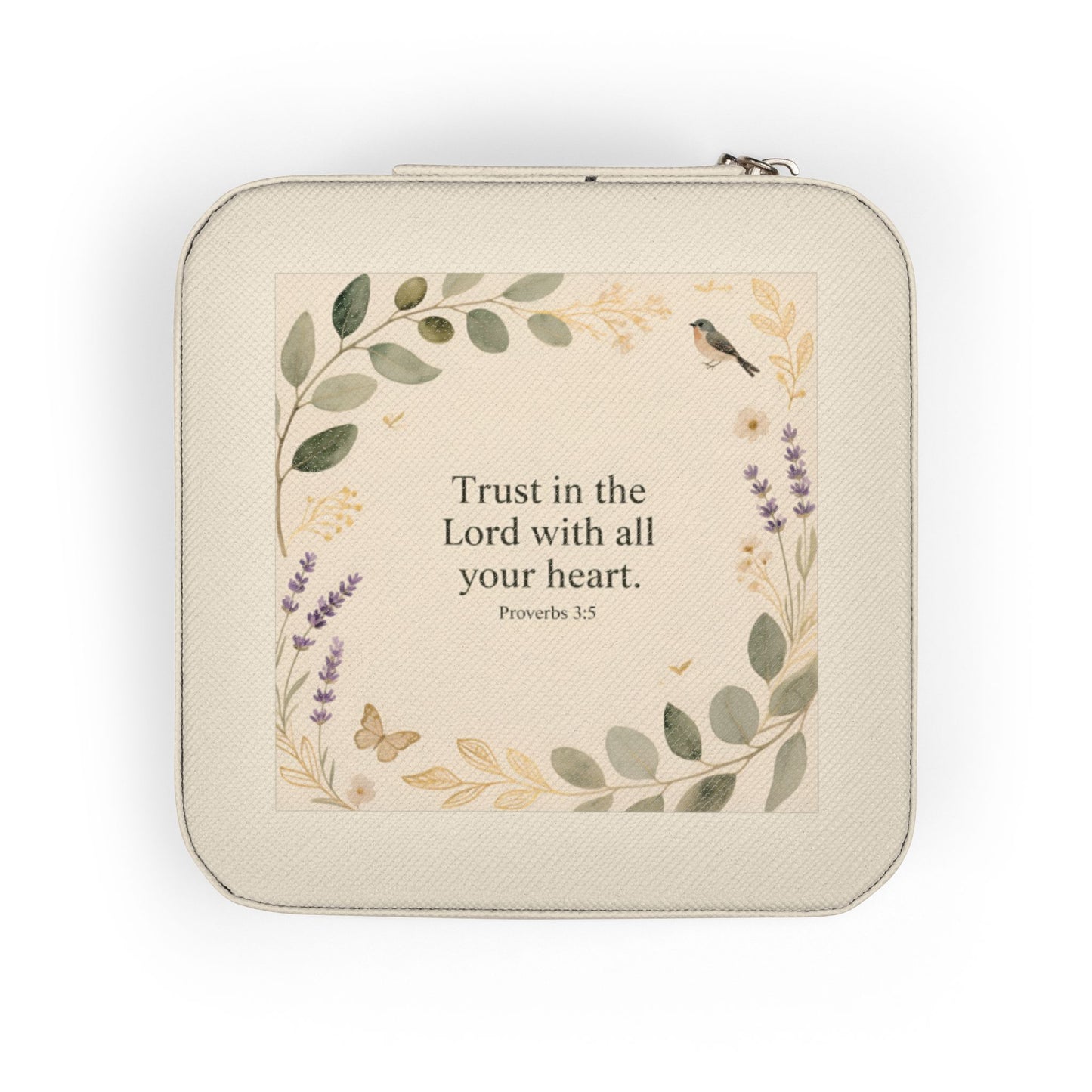 Floral Faith Jewelry Travel Case — 'Trust in the Lord with All Your Heart' Compact Organizer