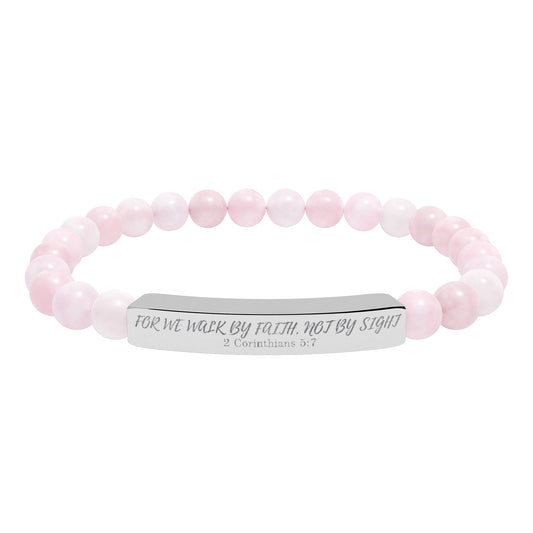Engravable Natural Stone Bead Bar Bracelet – Stretch Healing Jewelry