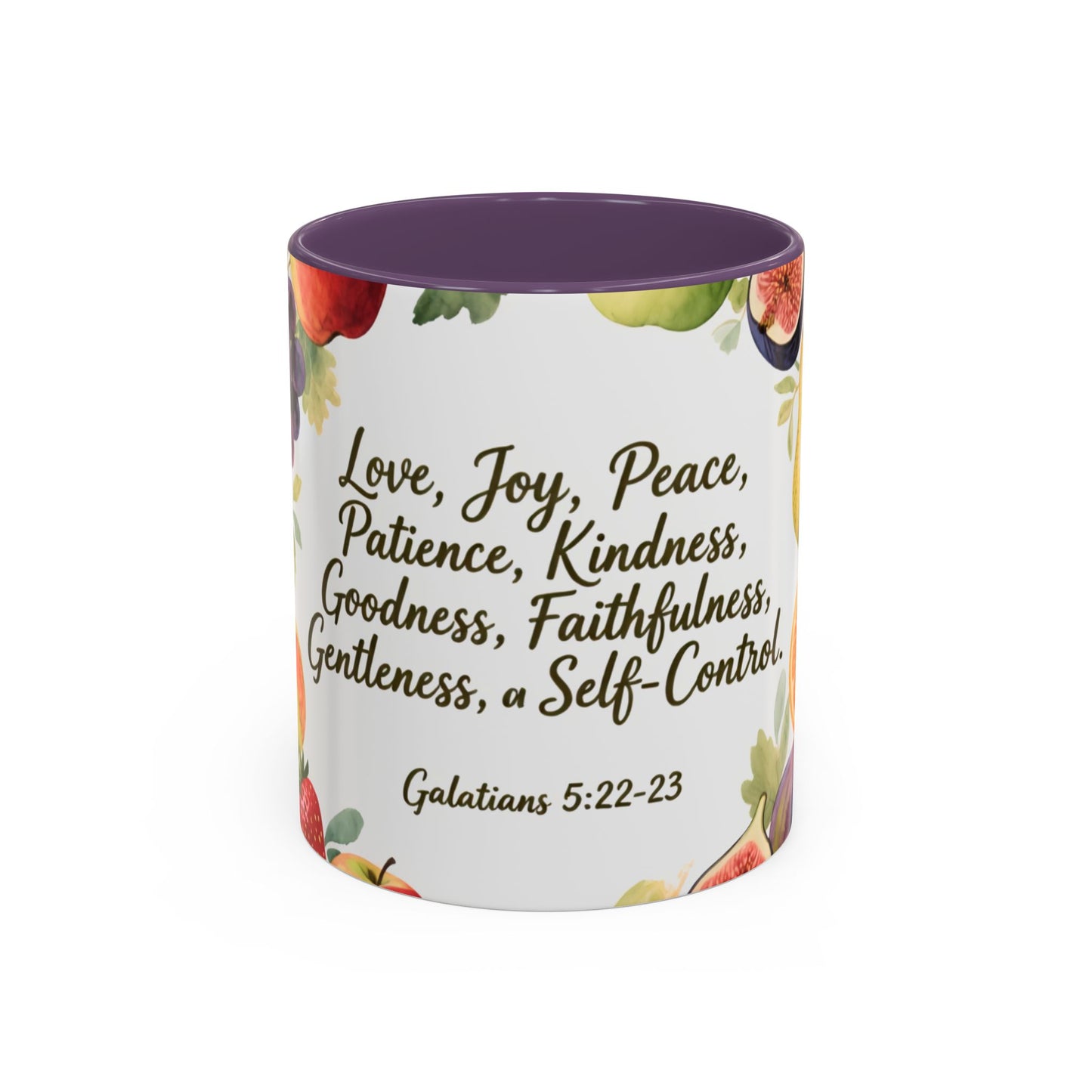 Christian Fruit of the Spirit Accent Coffee Mug — Galatians 5:22-23 Floral Scripture Design (11/15oz)