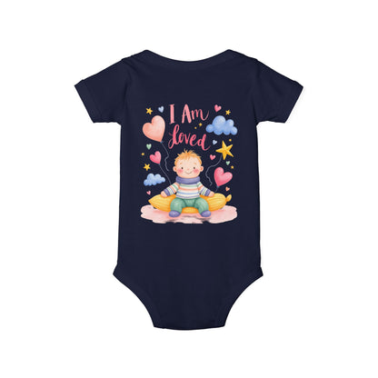 “I Am Loved” Baby Onesie – Cute Infant Bodysuit with Heart & Cloud Illustration
