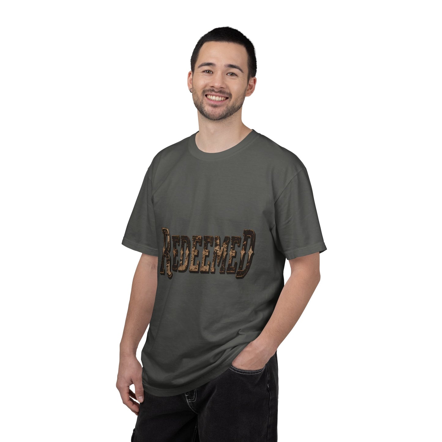 Garment-Dyed Statement Tee — Bold Single-Word Typographic Front