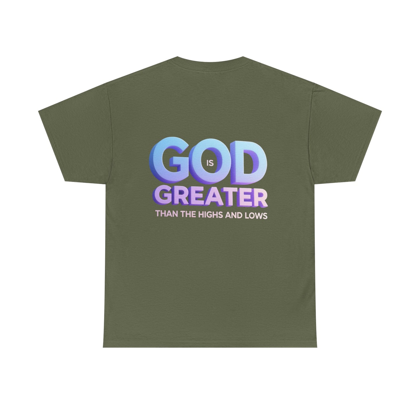 God Greater Gradient Tee — Soft Blue & Lilac Faith Shirt