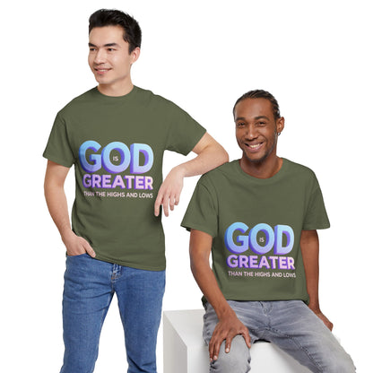 God Greater Gradient Tee — Soft Blue & Lilac Faith Shirt