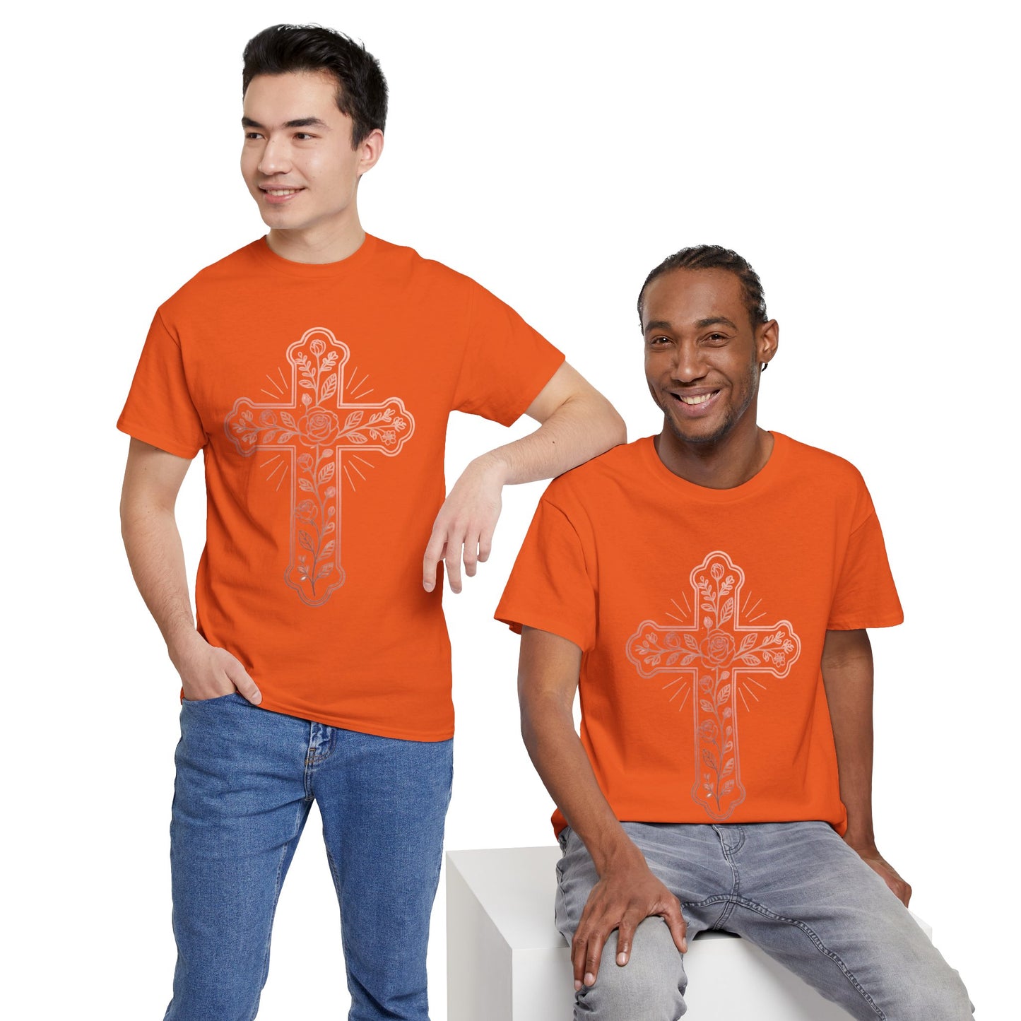 Floral Cross Tee – Delicate Pink Botanical Christian T-Shirt
