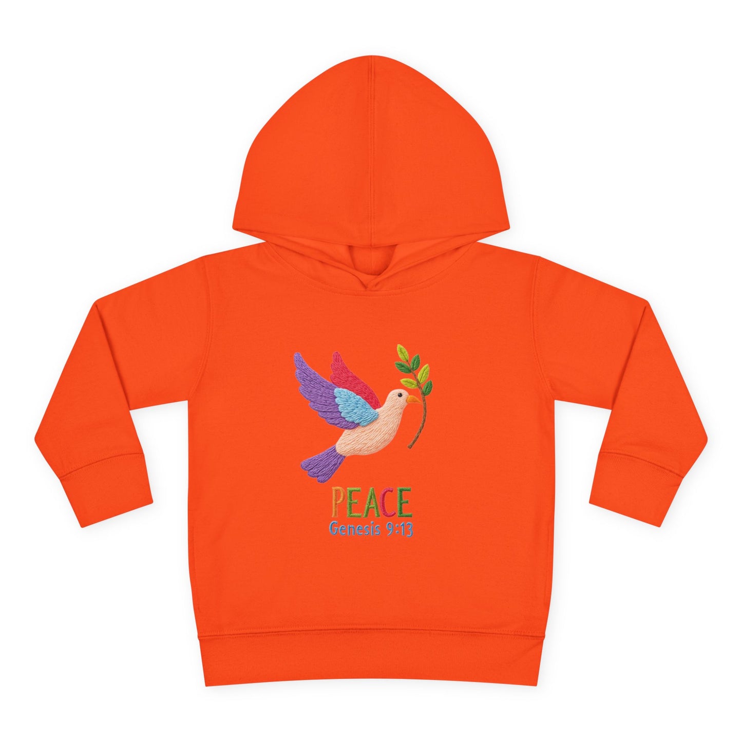 Toddler Hoodie — Colorful Peace Dove with Olive Branch & “PEACE Genesis 9:13”