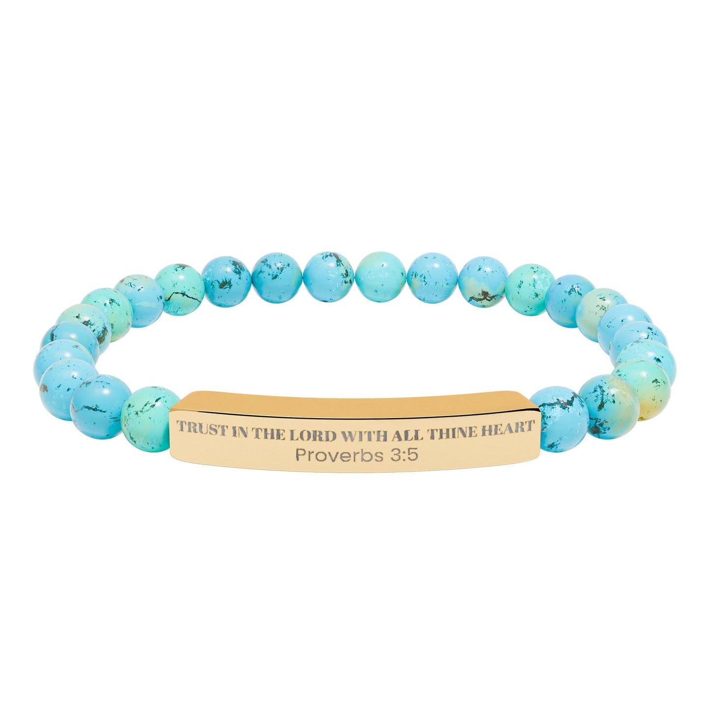 Engravable Natural Stone Bar Bracelet — Stretch Beaded Bracelet |
