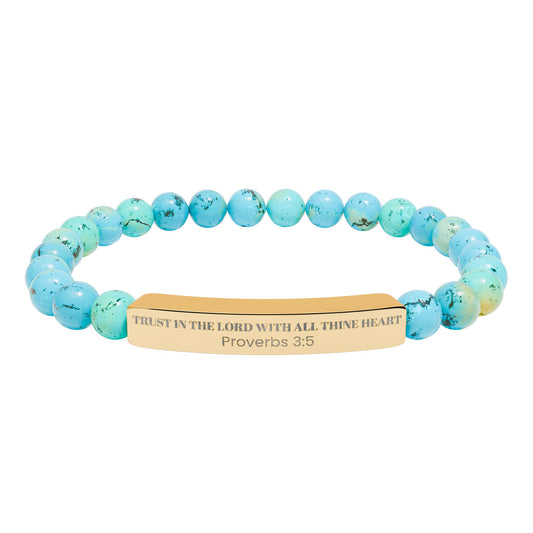 Engravable Natural Stone Bar Bracelet — Stretch Beaded Bracelet |