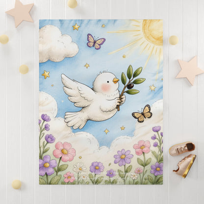 Baby Fleece Blanket — Dove & Flowers Nursery Throw (Soft, Pastel Baby Shower Gift)