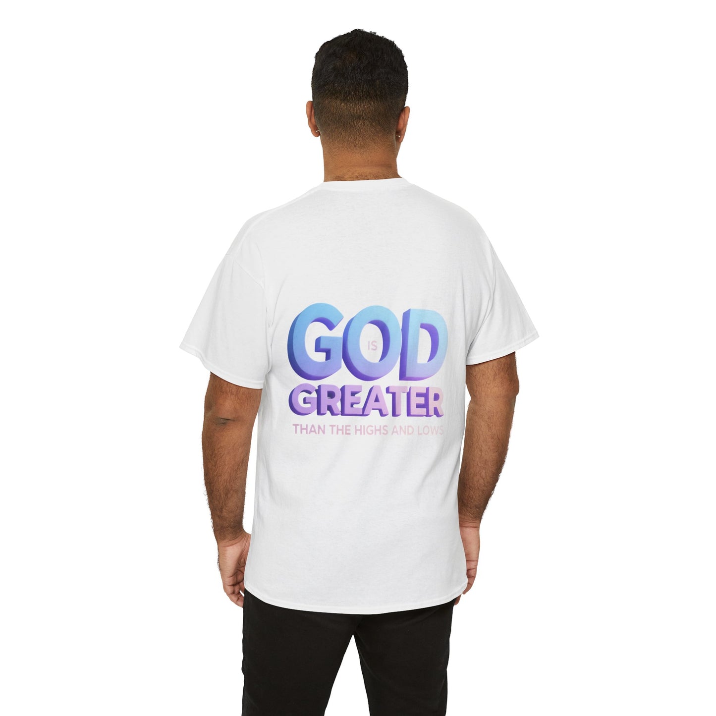 God Greater Gradient Tee — Soft Blue & Lilac Faith Shirt