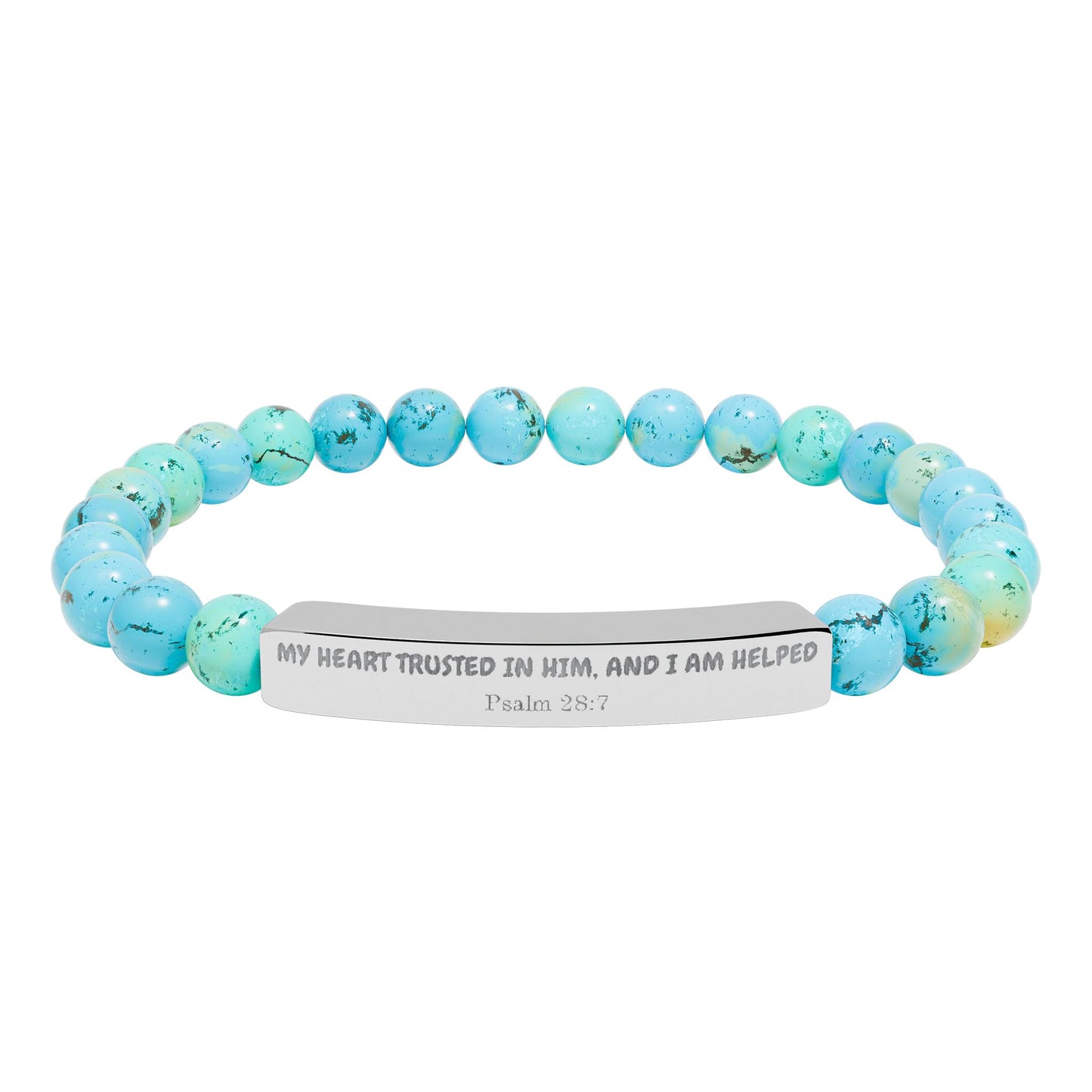 Engravable Natural Stone Stretch Bracelet — Personalized Bar Beaded Bracelet