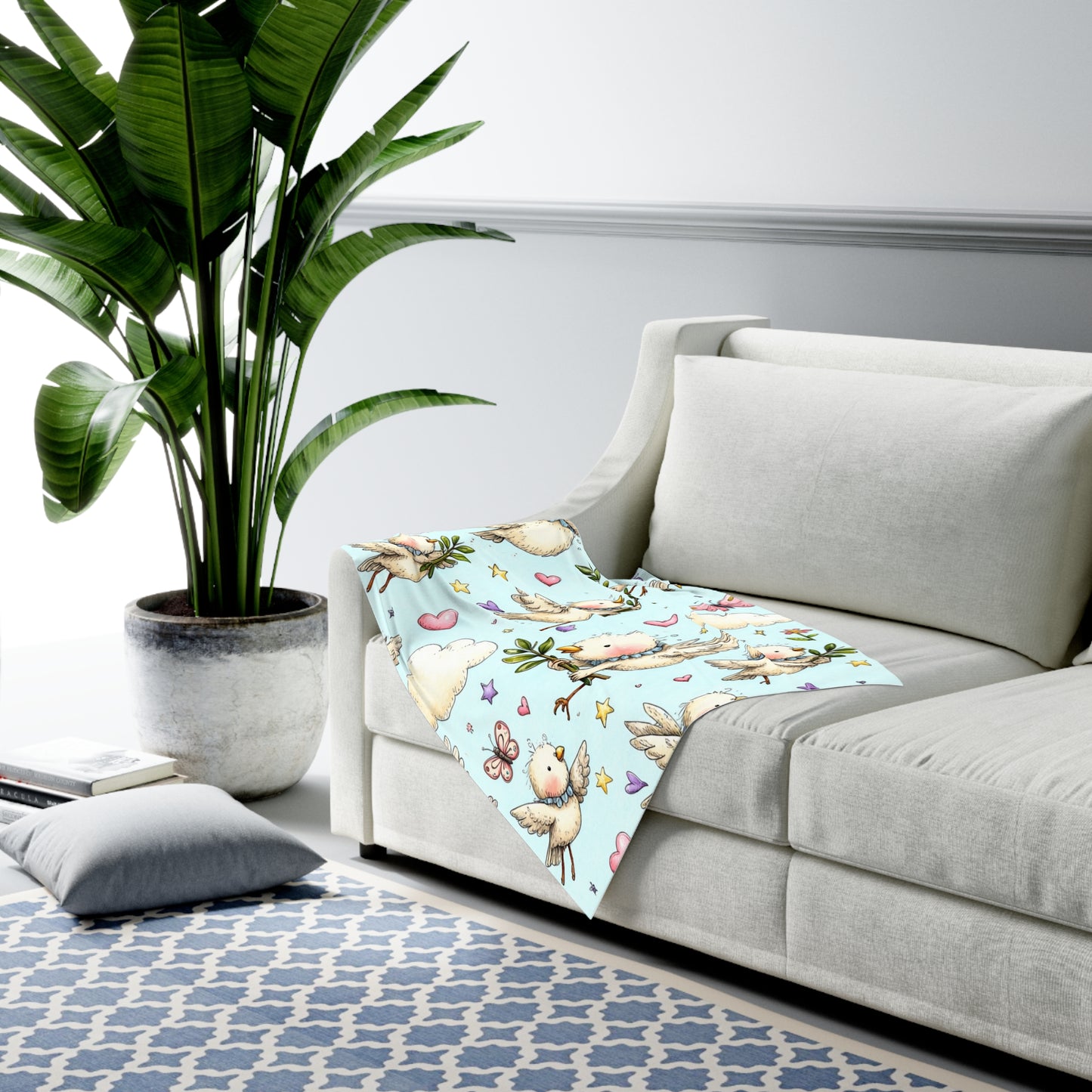 Baby Swaddle Blanket — Pastel Flying Doves Nursery Swaddle