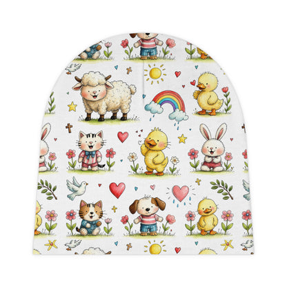 Baby Beanie — Cute Farm Animal Pattern Infant Hat (Lamb, Duck, Bunny & Rainbow)