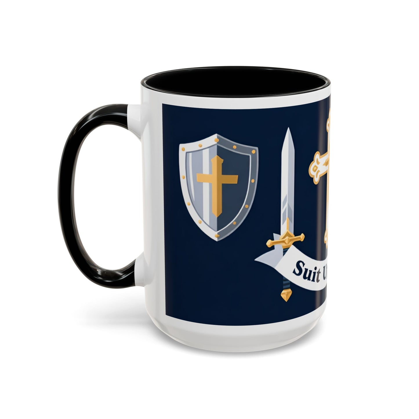 Christian Knight Coffee Mug — “Suit Up Daily” Accent Ceramic Mug