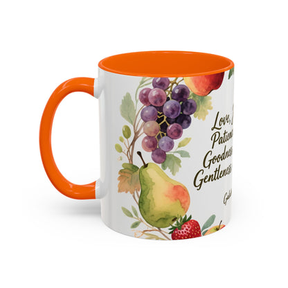 Christian Fruit of the Spirit Accent Coffee Mug — Galatians 5:22-23 Floral Scripture Design (11/15oz)