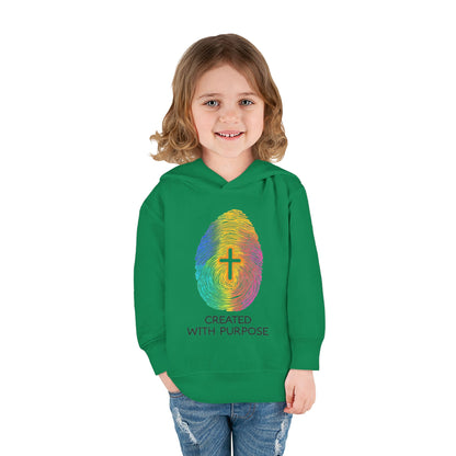 Toddler Hoodie — "Created With Purpose" Rainbow Fingerprint Cross