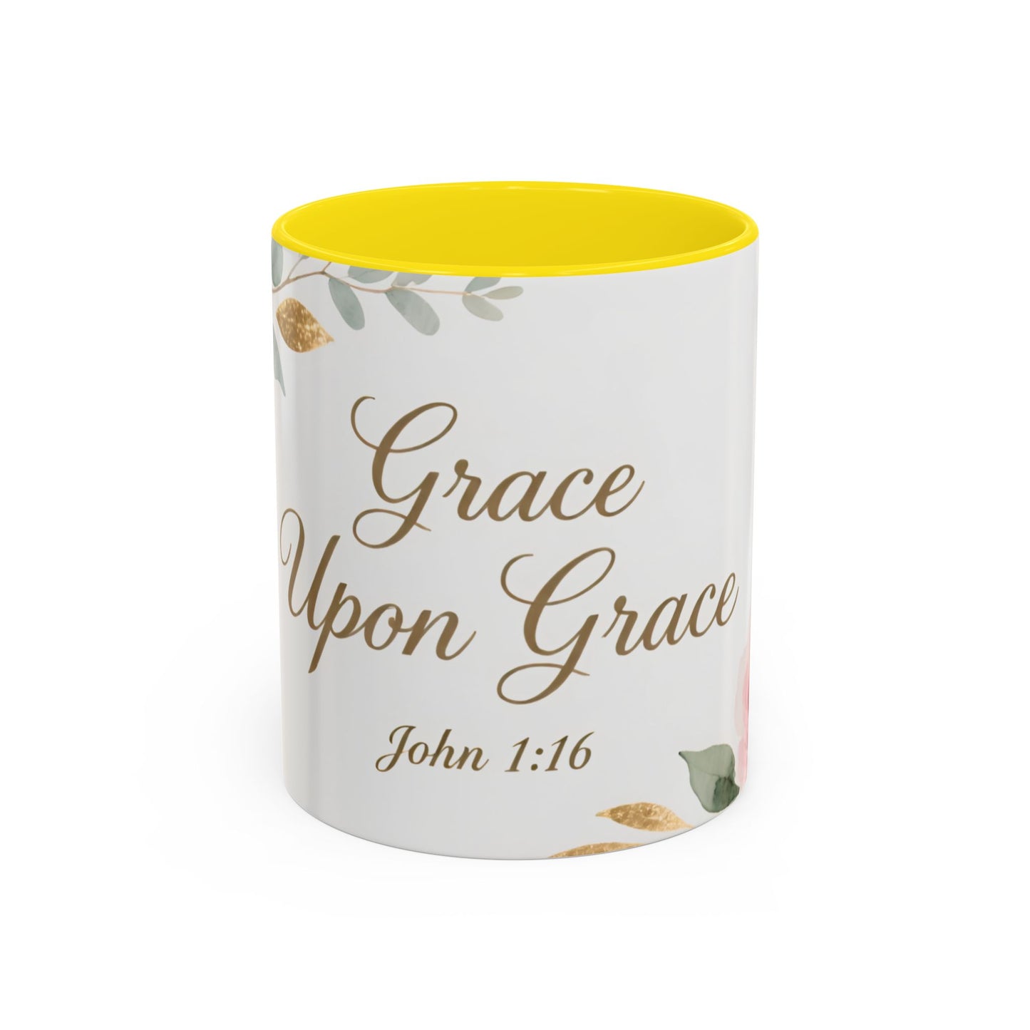 Grace Upon Grace Coffee Mug — Floral John 1:16 Scripture Accent Mug