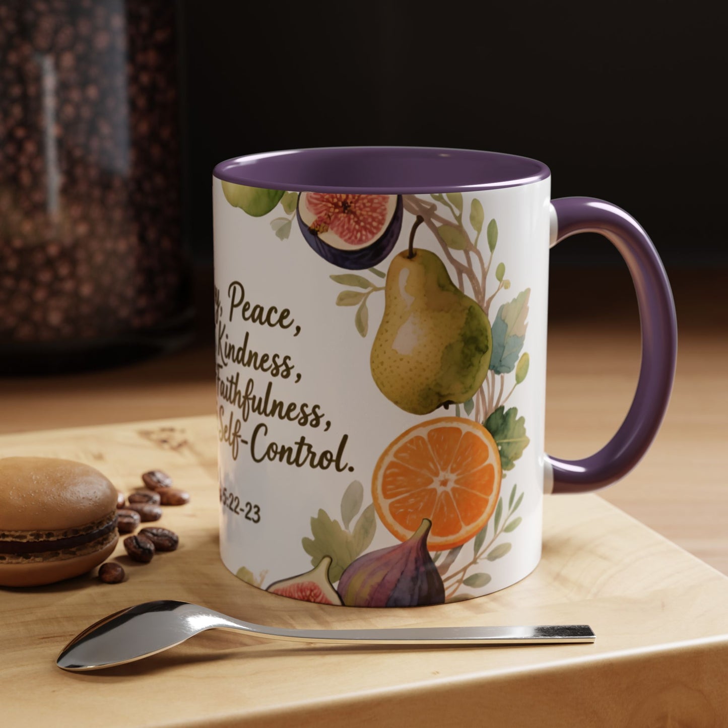 Christian Fruit of the Spirit Accent Coffee Mug — Galatians 5:22-23 Floral Scripture Design (11/15oz)