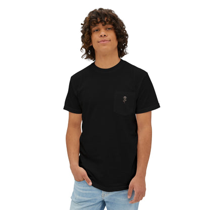Garment-Dyed Pocket Tee — Rose Line-Art Back Design