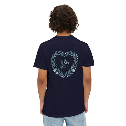 Pocket T-Shirt — Peace Dove Heart Back Graphic