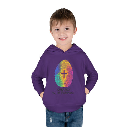 Toddler Hoodie — "Created With Purpose" Rainbow Fingerprint Cross
