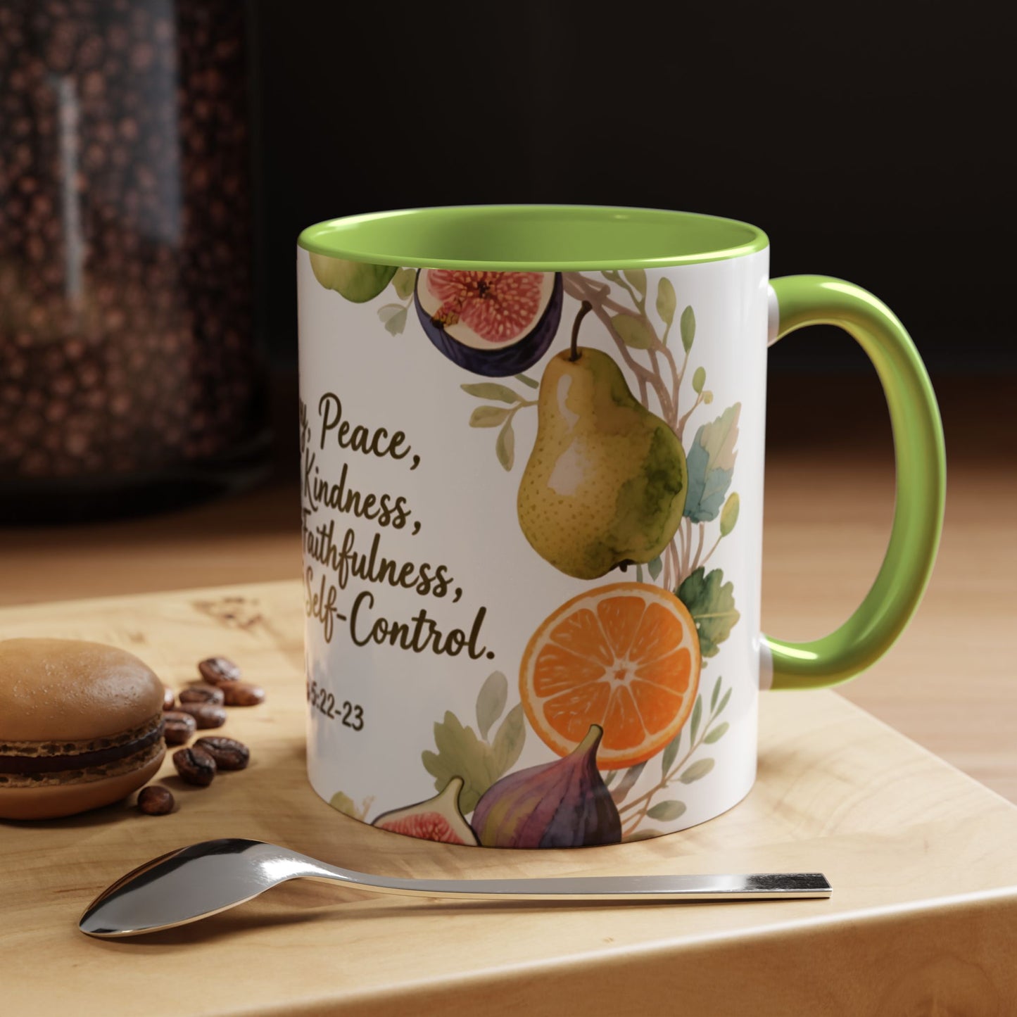 Christian Fruit of the Spirit Accent Coffee Mug — Galatians 5:22-23 Floral Scripture Design (11/15oz)