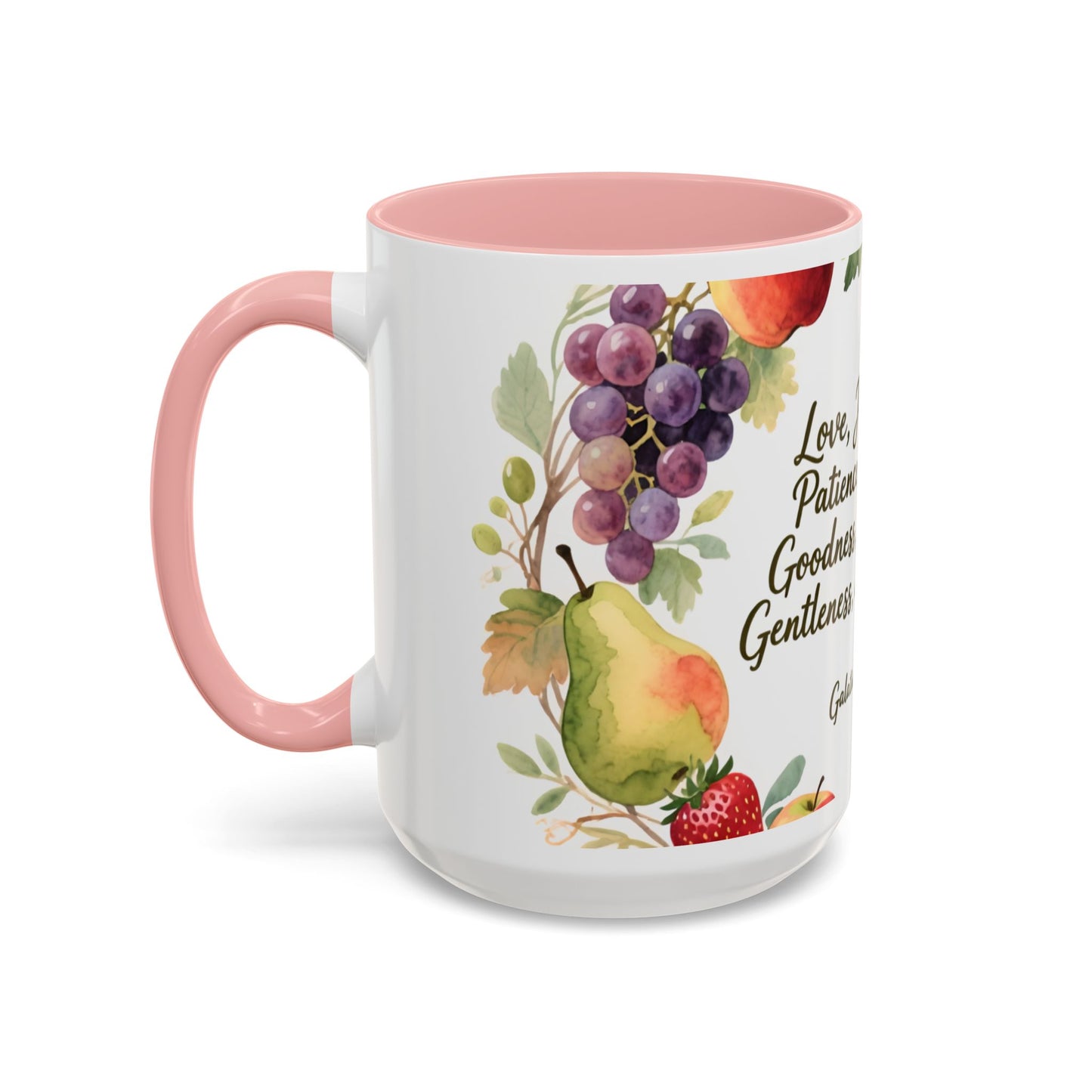 Christian Fruit of the Spirit Accent Coffee Mug — Galatians 5:22-23 Floral Scripture Design (11/15oz)