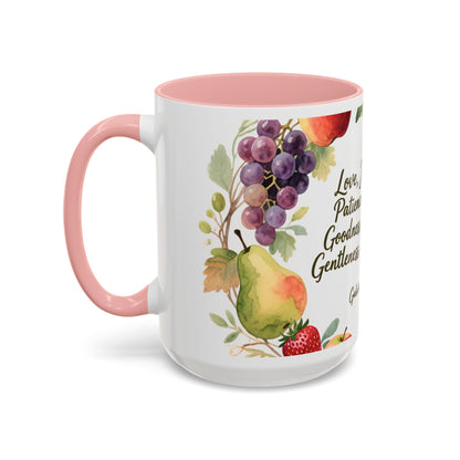 Christian Fruit of the Spirit Accent Coffee Mug — Galatians 5:22-23 Floral Scripture Design (11/15oz)