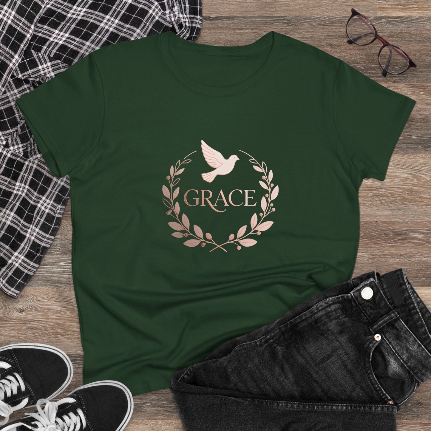 Graceful Dove Wreath Tee — Women's Rose-Gold Reminder Tee