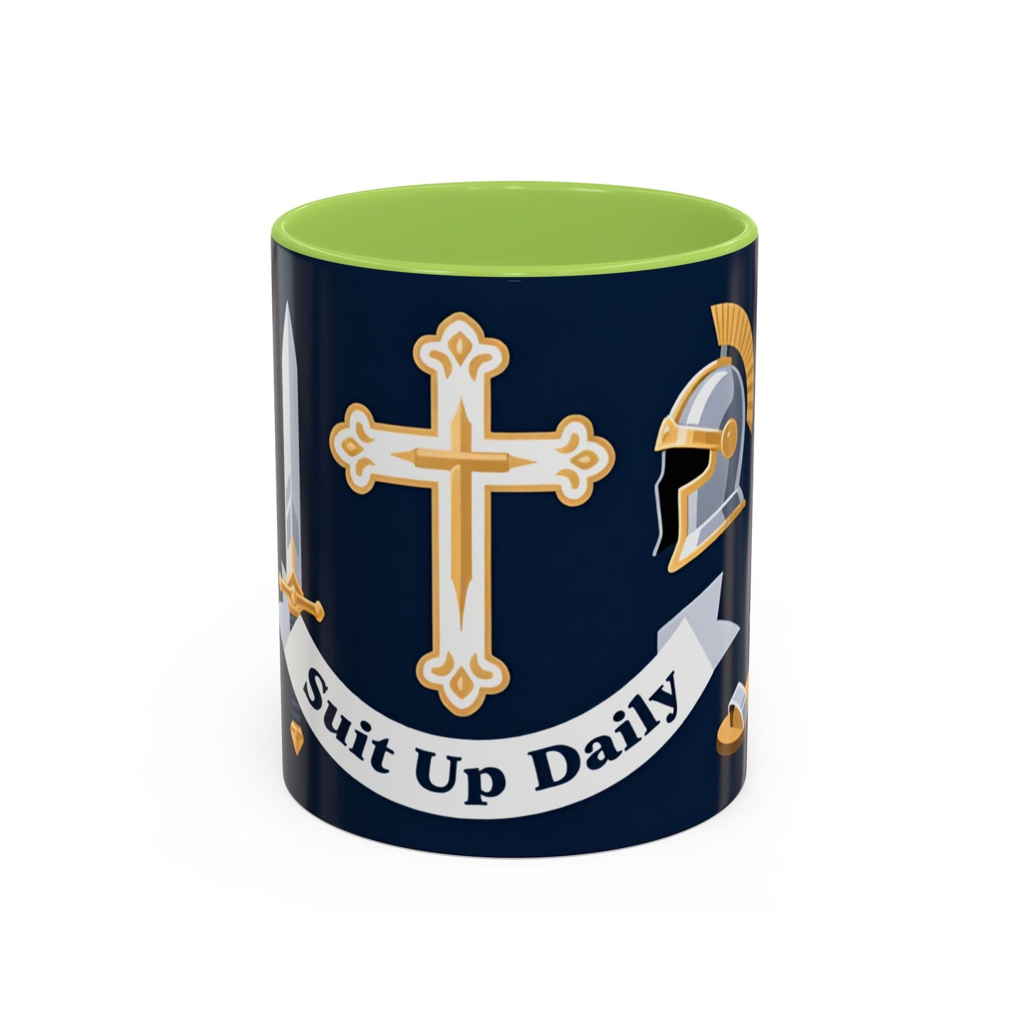 Christian Knight Coffee Mug — “Suit Up Daily” Accent Ceramic Mug
