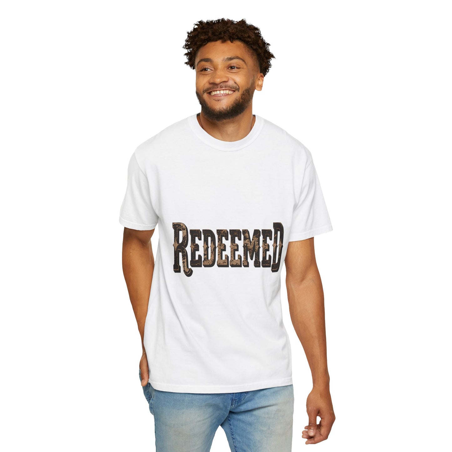 Garment-Dyed Statement Tee — Bold Single-Word Typographic Front