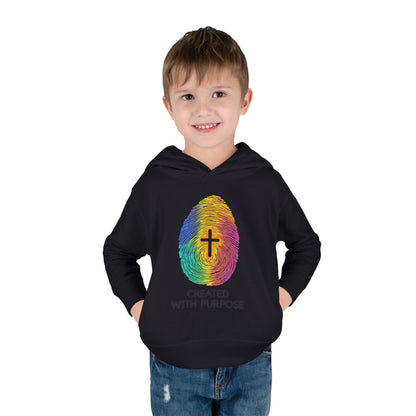 Toddler Hoodie — "Created With Purpose" Rainbow Fingerprint Cross