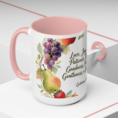 Christian Fruit of the Spirit Accent Coffee Mug — Galatians 5:22-23 Floral Scripture Design (11/15oz)