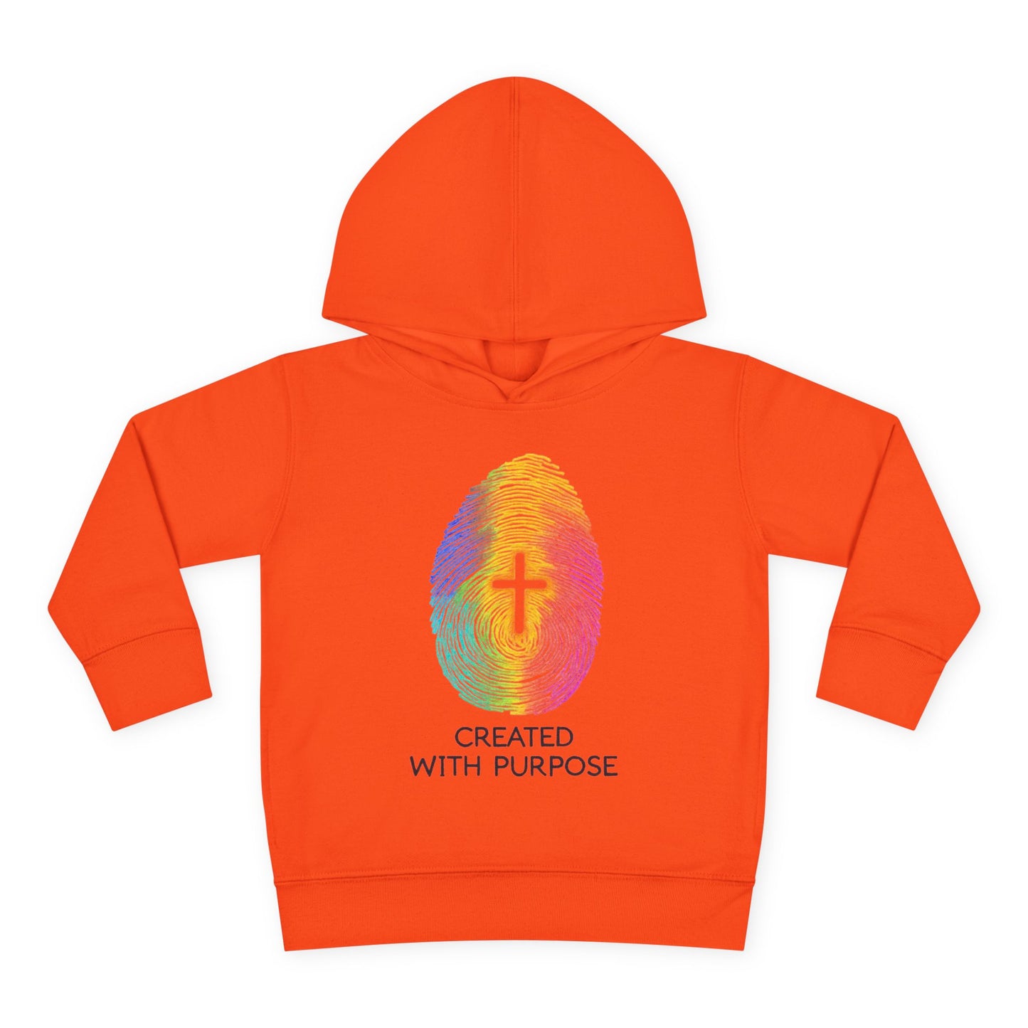 Toddler Hoodie — "Created With Purpose" Rainbow Fingerprint Cross