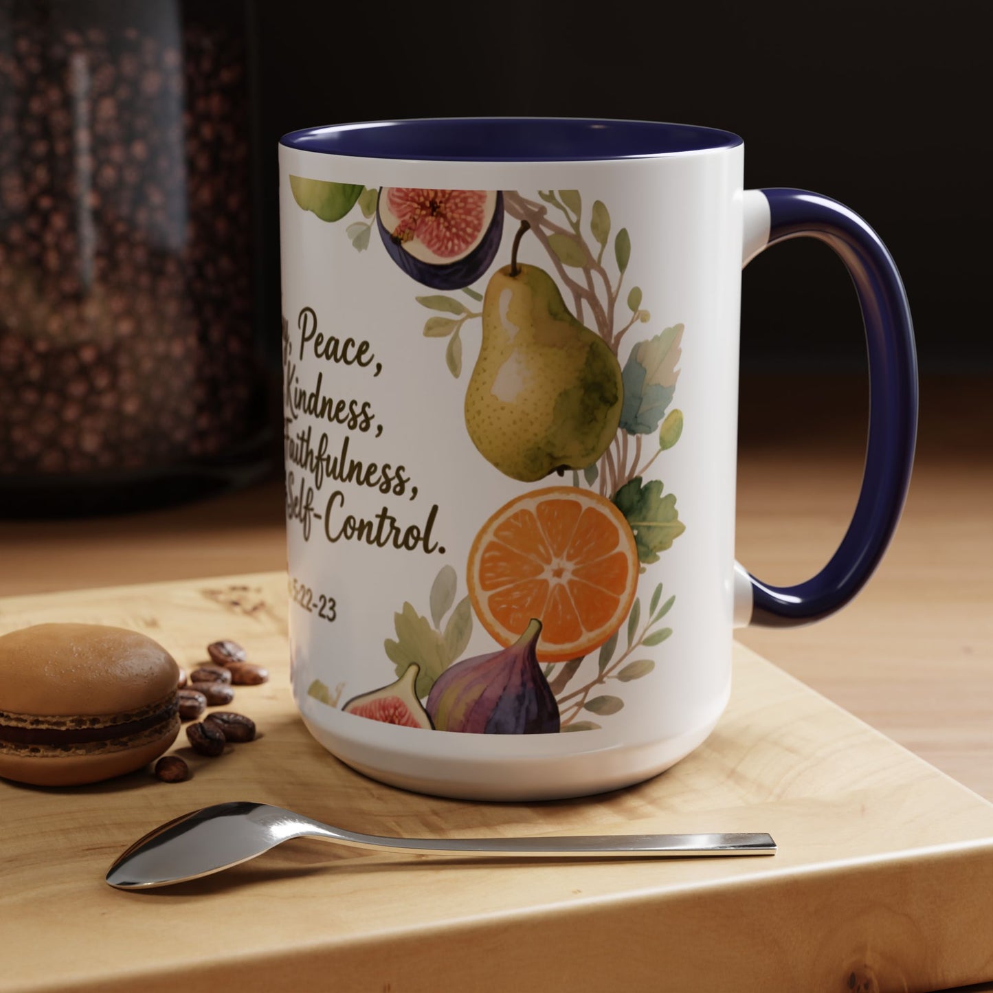 Christian Fruit of the Spirit Accent Coffee Mug — Galatians 5:22-23 Floral Scripture Design (11/15oz)