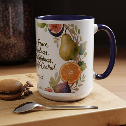 Christian Fruit of the Spirit Accent Coffee Mug — Galatians 5:22-23 Floral Scripture Design (11/15oz)