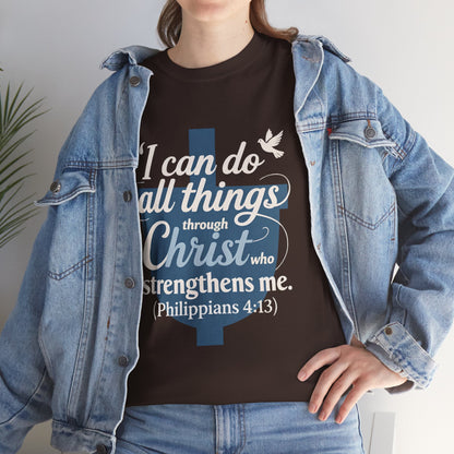 Philippians 4:13 Cotton Tee — "I Can Do All Things" Christian Prayer T-Shirt