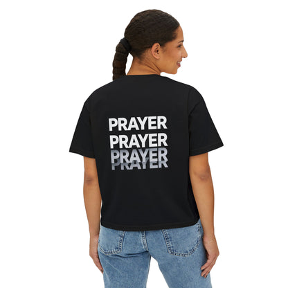 Prayer Boxy Tee — Women's Spiritual Graphic Top (Prayer Repeated Design)