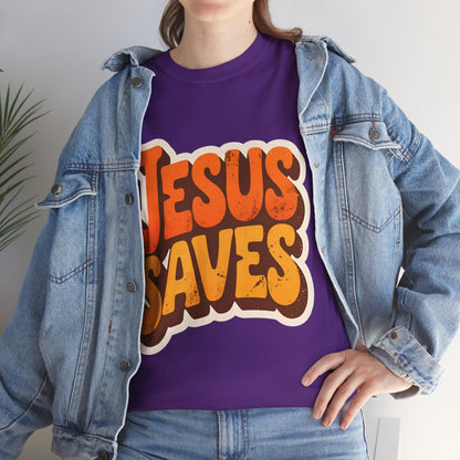 Jesus Saves Retro Tee — Bright Sunset Faith T-Shirt