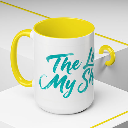 Scripture Accent Coffee Mug — Teal Hand-Lettered Encouragement (11/15 oz)