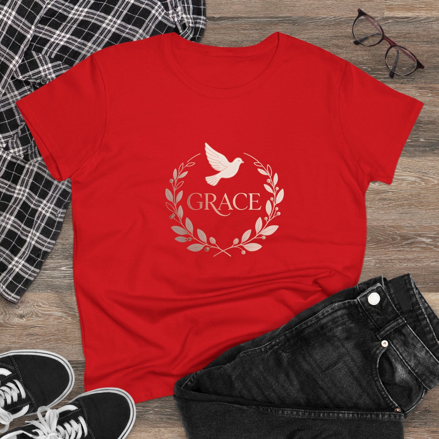 Graceful Dove Wreath Tee — Women's Rose-Gold Reminder Tee