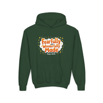 Youth Hoodie — "Fearfully & Wonderfully Made" Christian Kids Sweatshirt (Psalm 139:14)