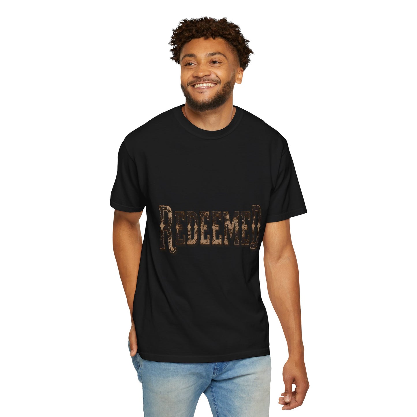 Garment-Dyed Statement Tee — Bold Single-Word Typographic Front