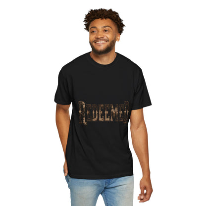 Garment-Dyed Statement Tee — Bold Single-Word Typographic Front