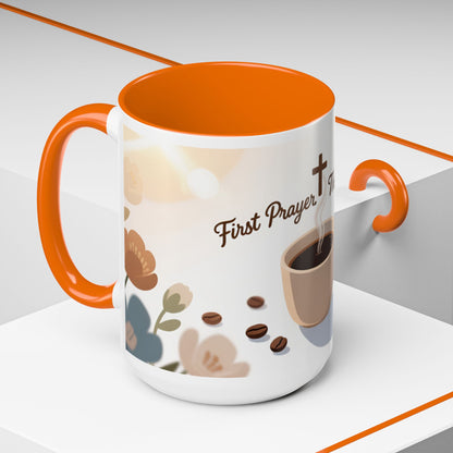 Prayer Then Coffee Mug — Christian Scripture Coffee Cup (1 Thessalonians 5:17) (Multi Color )