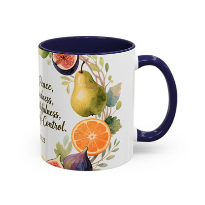Christian Fruit of the Spirit Accent Coffee Mug — Galatians 5:22-23 Floral Scripture Design (11/15oz)